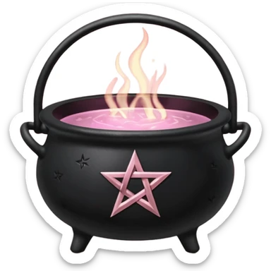 Black cauldron with light pink pentacle sticker