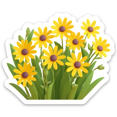 Redraw this photo of yellow wildflowers in 3D iOS style with wide-angle perspective, bright colors, realistic details, clean background, and modern look. sticker