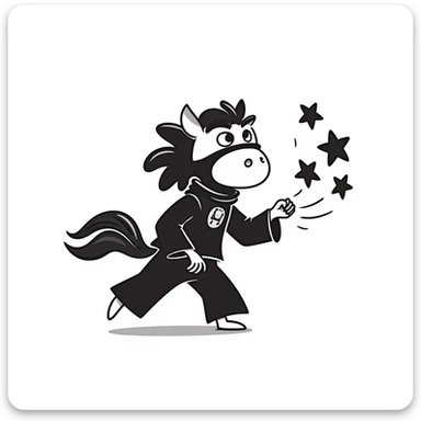 Mystical water horse with ninja outfit, throwing ninja stars sticker