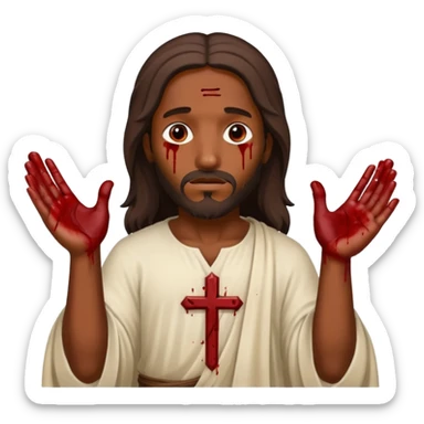 African American Jesus Christ with nail holes in his hands with blood stains on holes sticker