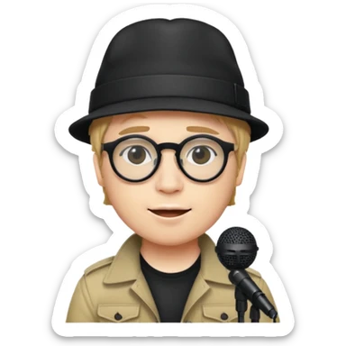 Patrick Stump from Fall Out Boy, emoji style, with microphone, signature hat and glasses sticker