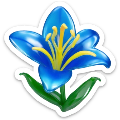 A shiny lily flower made in glass matieral, blue sticker