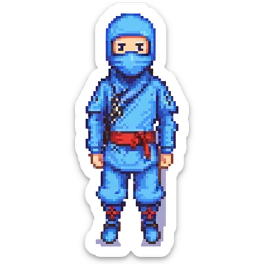 masked ninja, pixel art style, blue outfit sticker