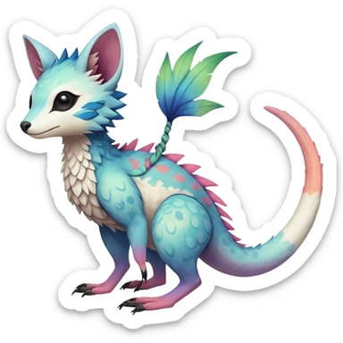 Rare realistic exotic pastel cute epic pretty beautiful handsome gorgeous aesthetic colorful vibrant Vernid-Trico-species-Fakemon-creature by LiLaiRa, 4 legs, 1 tail, random markings, (full body) sticker