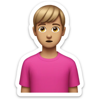 white boy Boy with a brown bowl-cut wearing bright pink clothes being sad sticker