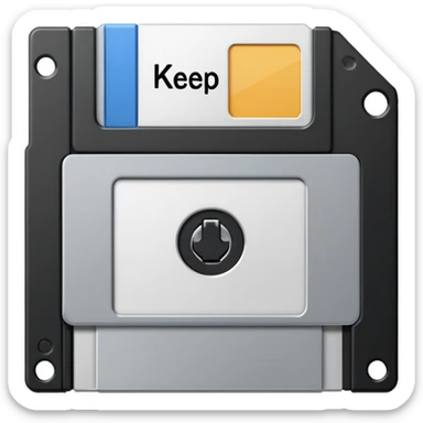 floppy disk with the word "keep" written on it sticker