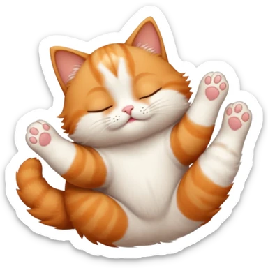 ginger and white small cat in funny positions upside down with eyes closed sticker