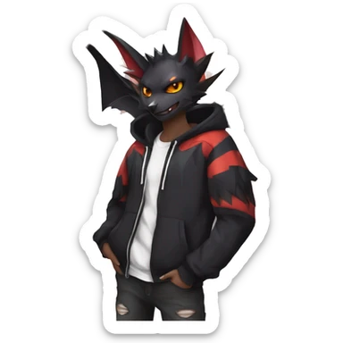 Dark Black Unique Anthro Cool Horned Bat-Winged Nargacuga-Noivern-Zangoose-Litten-Feline-Pokémon with edgy stripes Punk Hoodie sticker