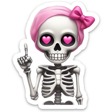 Cute skeleton w pink bow on head and pink heart eyes giving middle finger sticker