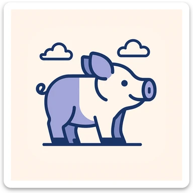 side view of a pig, cartoon style, academic color palette, clean and simple for app icon sticker