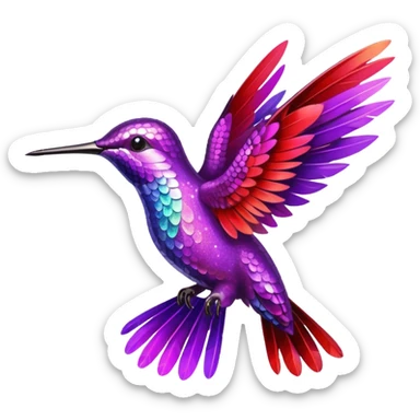 hummingbird with red and purple with glitter sticker