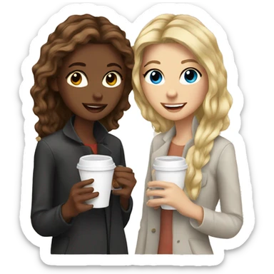 brown hair and blonde hair best friend girls having coffee  sticker