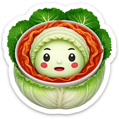 Korean kimchi sliced cabbage, all parts red with red sauce, no face sticker