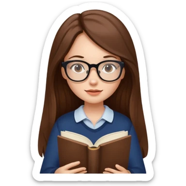 beautiful girl long brown hair, wear glasses, reading a book  sticker