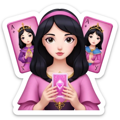 black hair girl with pink pink tarot cards sticker