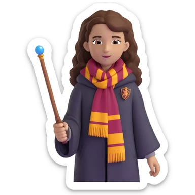 Hermione Granger with wand and Gryffindor scarf sticker