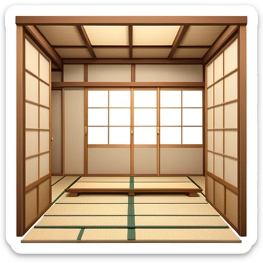 Traditional Japanese house with wooden structure, sliding shoji doors, tatami mats sticker