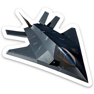 F-117 Nighthawk - Lockheed Martin (Stealth Grey) A futuristic stealth attack aircraft with a distinct faceted, angular design in a stealthy matte grey. Its sharp, jagged edges and unconventional, almost alien-like shape make it look like a shadow cutting through the night sky. The surface should appear non-reflective with subtle panel lines. sticker