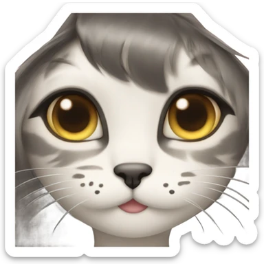 Cute cat with human girl bangs sticker