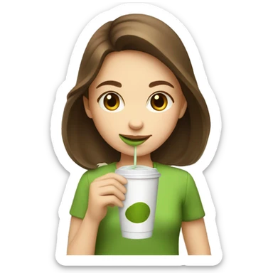 girl with brown hair drink matcha tea sticker