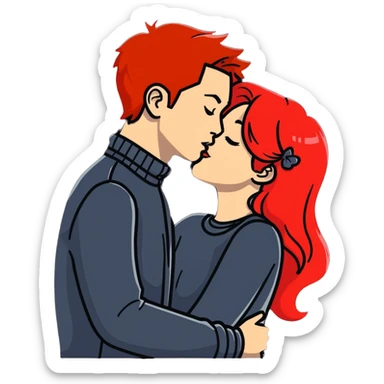 Girl with red hair kissing her boyfriend sticker