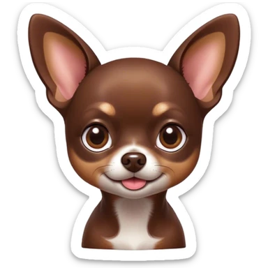 Cinematic Cute Chocolate Short Haired Chihuahua Portrait Emoji, Head tilted playfully and inquisitively, smooth chocolate fur with a lustrous sheen, round, sparkling dark eyes filled with curiosity, Simplified yet irresistibly adorable features, highly detailed, glowing with a warm, friendly glow, high shine, affectionate and lively, stylized with a touch of whimsy, bright and endearing, soft glowing outline, capturing the essence of a mischievous yet loving pup, so playful it feels like it could bound out of the screen and into your arms! sticker