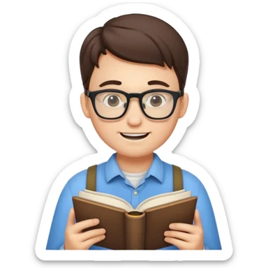 A nerd with braces and glasses reading a book. sticker