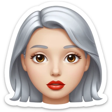 slightly parted lips, silver chrome material, glossy wet shine, seductive aesthetic sticker