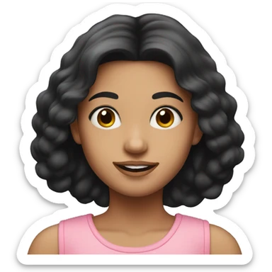 a fair girl with long black hair wearing pink top  sticker