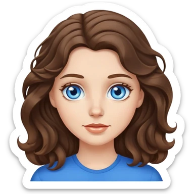 Brunette white girl with wavy hair and blue eyes sticker