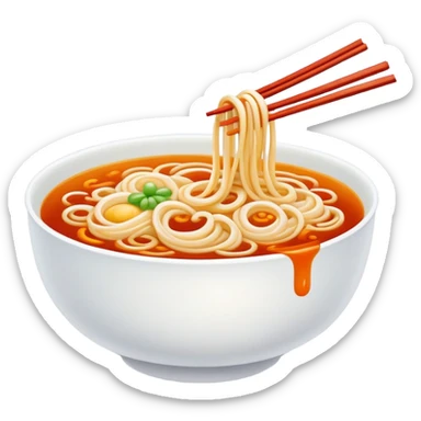 Chengdu sweet water noodles with sweet sauce, simplified emoji style with bold outlines and bright colors, cartoon style Tianshui Mian dessert-like noodle sticker