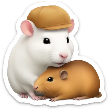 The hamster is sitting on the capybara's head sticker