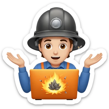 Computer blowing up with a happy worker sticker