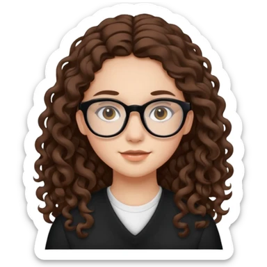 white teen girl with long brown curls and black frame glasses sticker