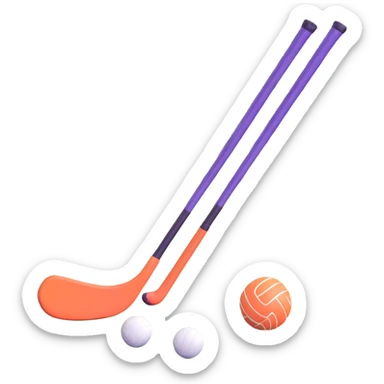 field hockey stick and ball on lush green field sticker