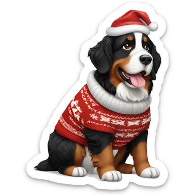 Bernese mountain dog wearing a Christmas sweater sticker