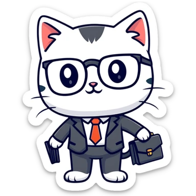 kitten in a suit holding a briefcase and wearing glasses sticker