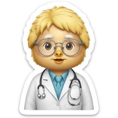chick animal with glasses, wearing doctor uniform sticker