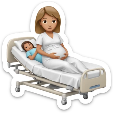 Pregnant woman in hospital bed with legs elevated  sticker
