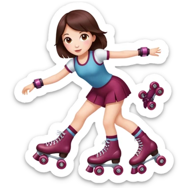 Cute brunette girl with burgundy rollerskates sticker
