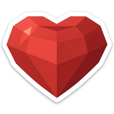 Transform this heart into a ruby in vector illustration style: no outlines, clear shadows and highlights, rich red color, stylized as vector graphics with flat color fills and geometric highlights. sticker