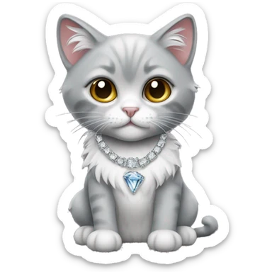 Grey rag doll cat with diamond necklace  sticker