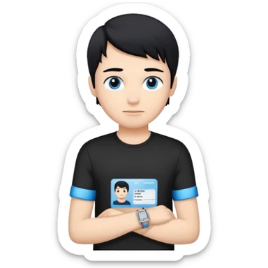 driving license of ipretty bratz emoji of a boy with a black tee, silver- blue bracelet, black hair sticker