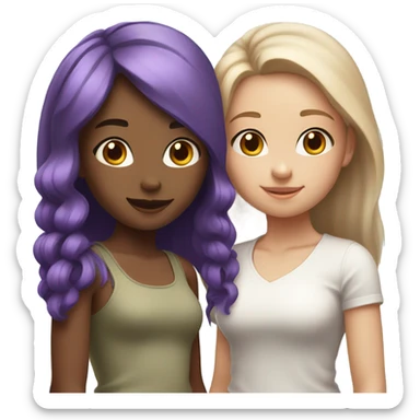 White tan girl with purple hair with a white girl with purple hair as besties sticker