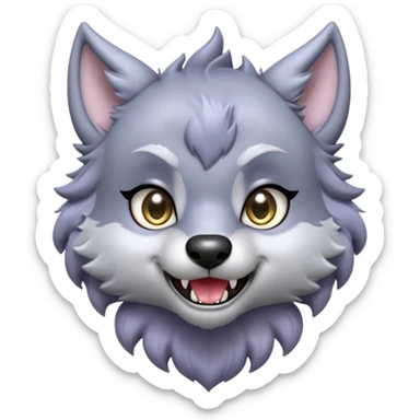 Cinematic Cute Werewolf Portrait Emoji, with a cuddly, miniature lupine form in soft moonlit grays and silvers, featuring oversized sparkling eyes and a sweet, endearing snarl, simplified yet irresistibly adorable, highly detailed with a gentle glowing outline that captures the playful, heartwarming essence of a little werewolf! sticker