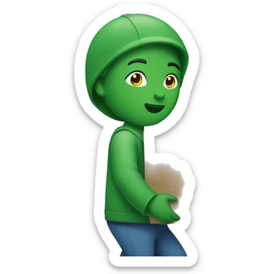 green carrying moving boxes sticker