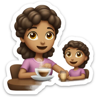 menina morena tomando café com sua mãe  sticker