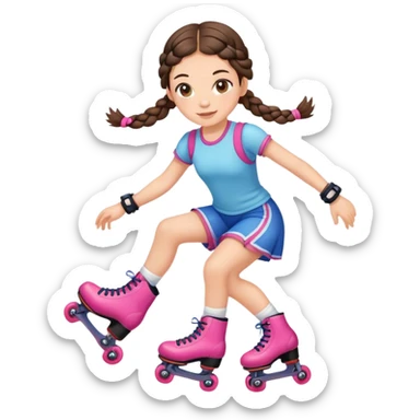 Cute girl, brunette with two braids, rollerskates sticker