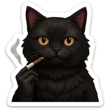 Make the cat black and make the joint clearly look like it contains weed, with a green leafy tip and a burning end, keep the background transparent. The style should be preserved as in the original image. sticker