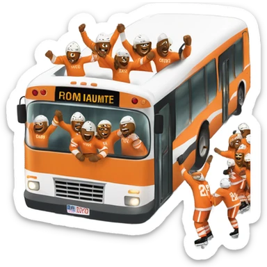 Hockey bus trip with orange white jerseys  sticker